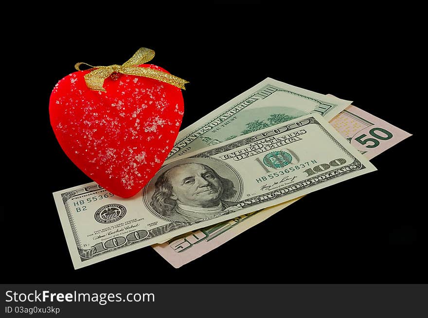 Sweet in the form of heart and dollars