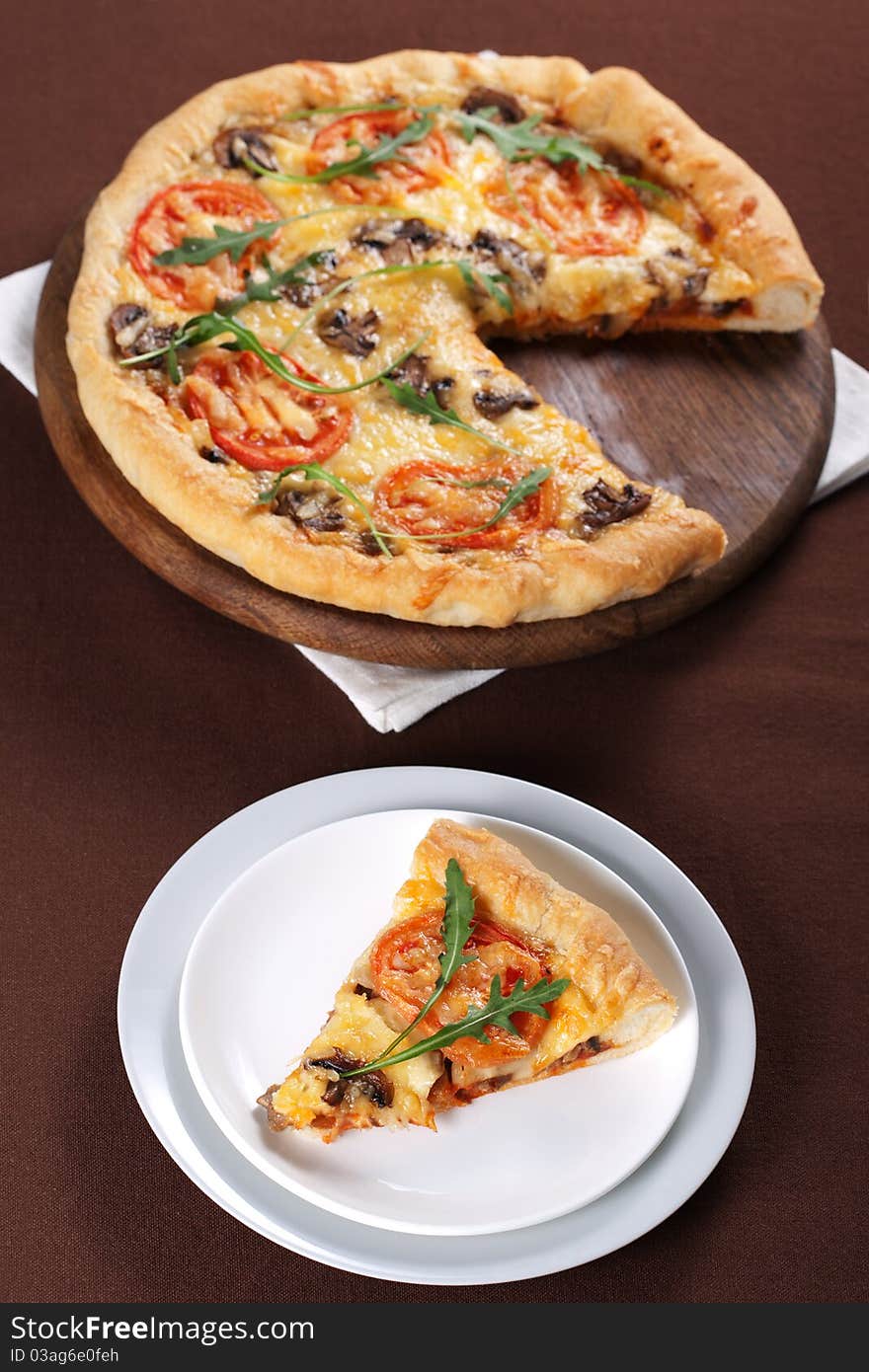 Pizza With Mushroom And Tomatoes