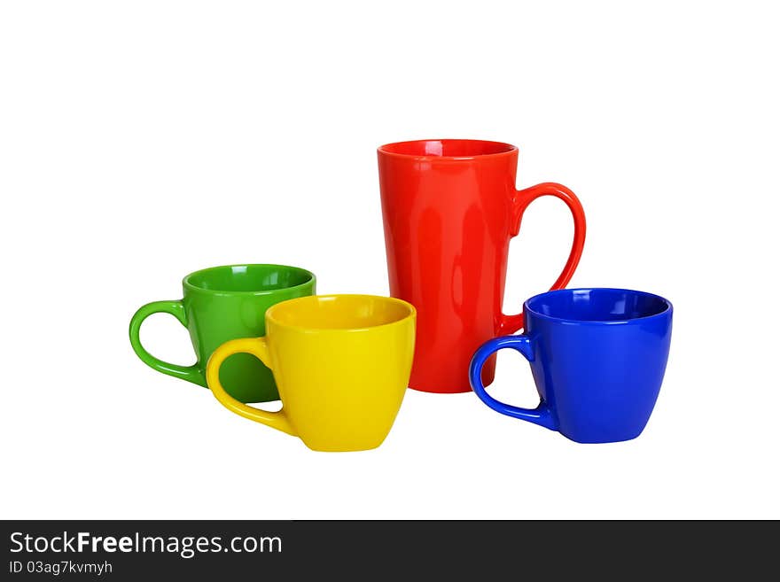 Four  various cups are isolated on a white background. Four  various cups are isolated on a white background