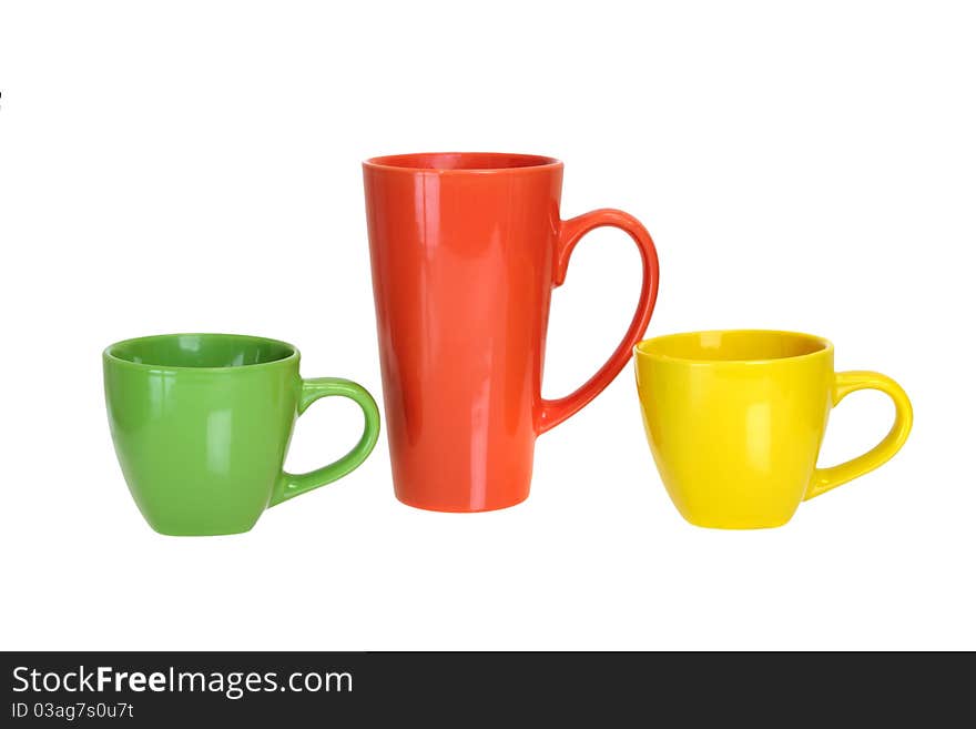 Multi-colored cups cup are isolated on a white background