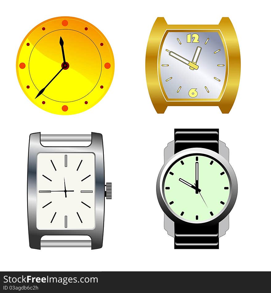 Set of vector illustration of watches. Set of vector illustration of watches