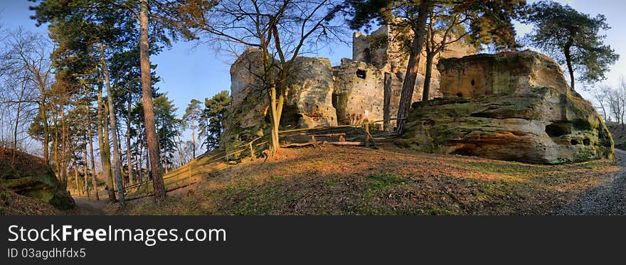 Ruins of the ancient castle amongst the trees. Ruins of the ancient castle amongst the trees