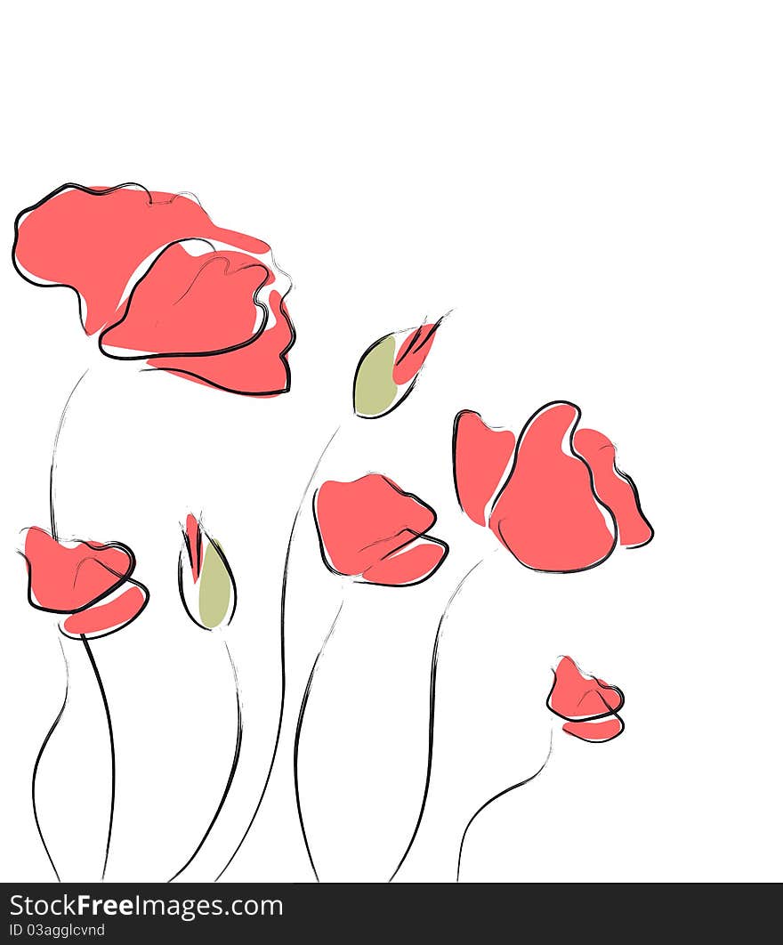 Drawing of red flowers on white background. Drawing of red flowers on white background