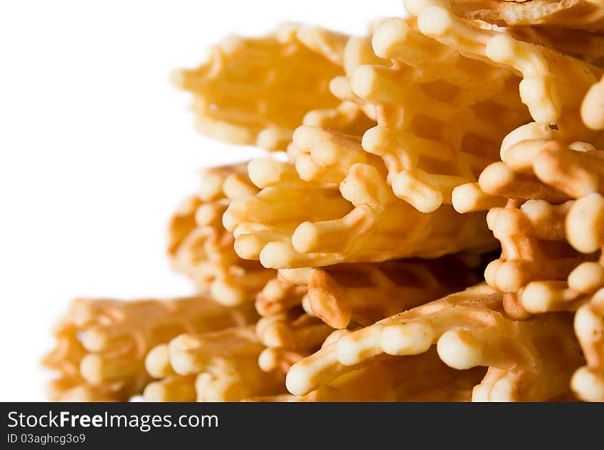 Crackling waffles isolated on white background