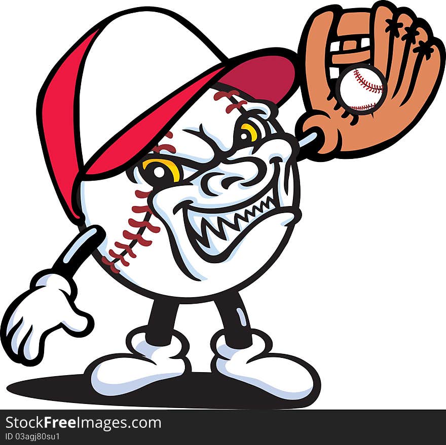 A evil baseball character is ready for a game of baseball. A evil baseball character is ready for a game of baseball.