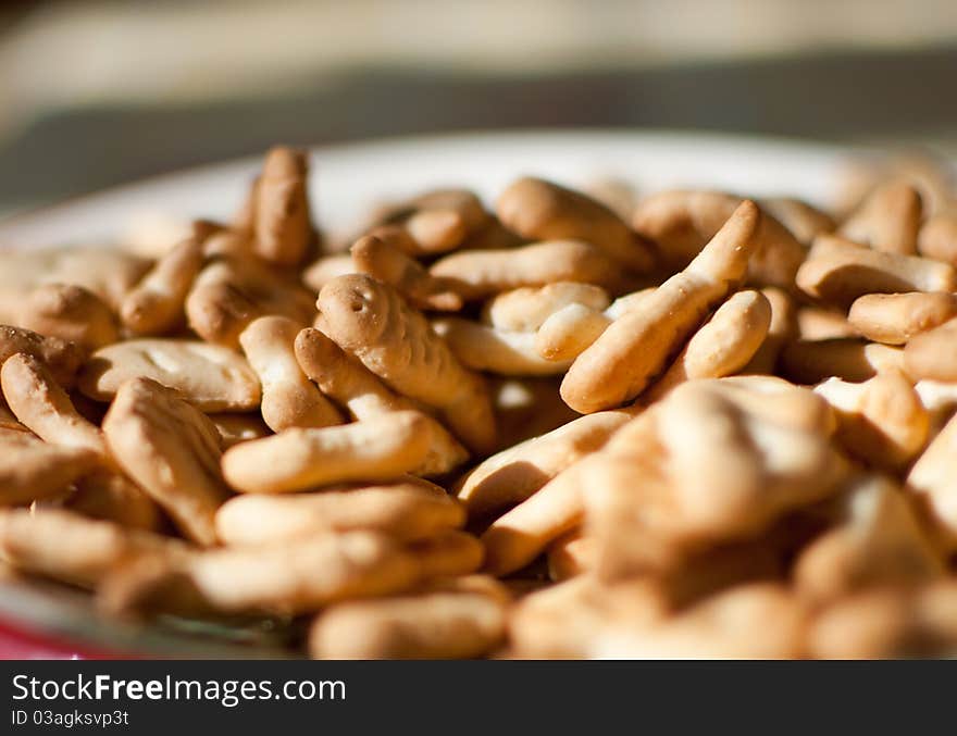 Crackers, close-up on a plate