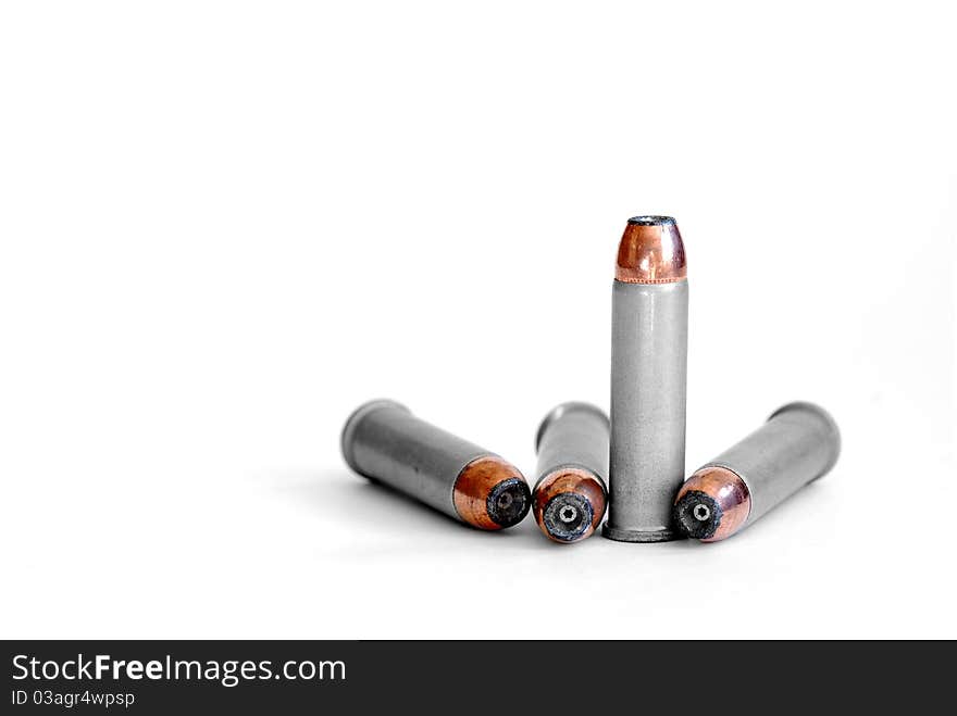 Closeup of tactical military bullets isolated on white. Closeup of tactical military bullets isolated on white