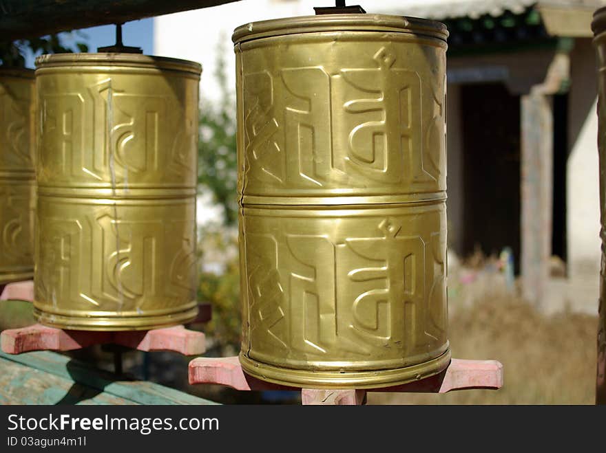 Prayer wheels in the monastery of Erdene Zuu in Mongolia. Prayer wheels in the monastery of Erdene Zuu in Mongolia