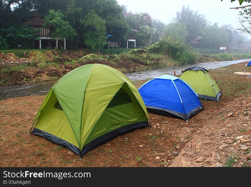 Tent at the riverside tourist. Tent at the riverside tourist.