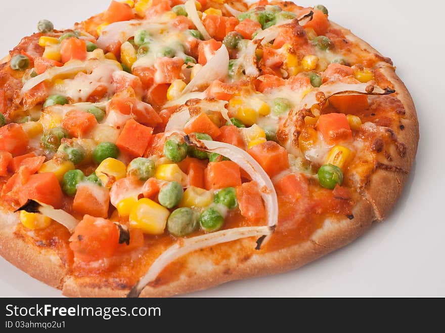 Mini vegetarian pizza on White background