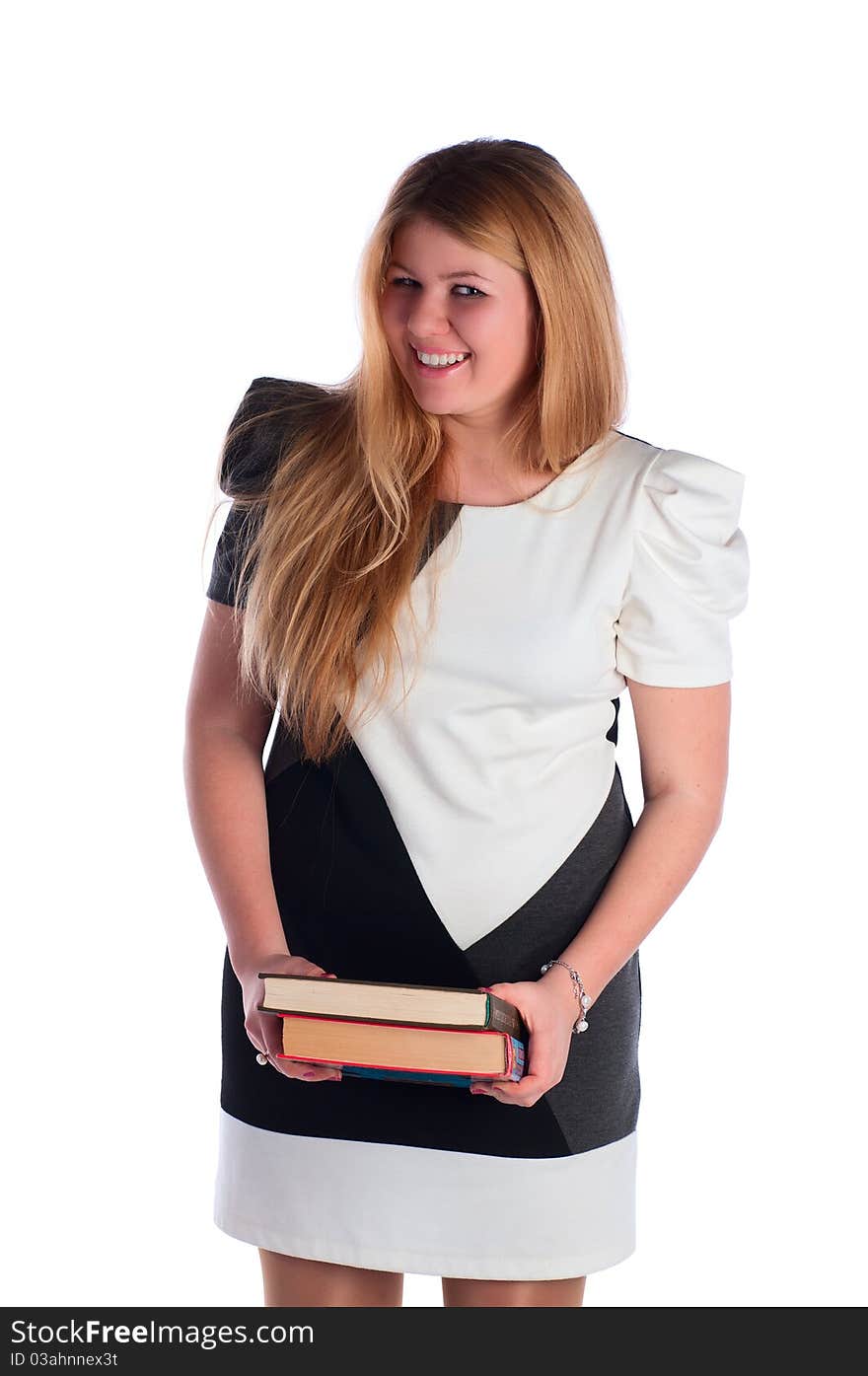 The young student with textbooks prepares for important examination. The young student with textbooks prepares for important examination