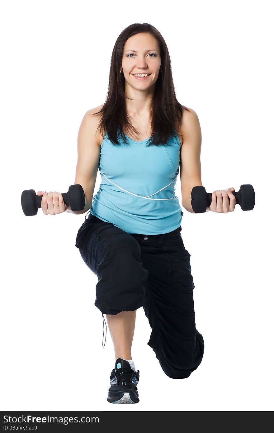 Girl is working out. Isolated on white