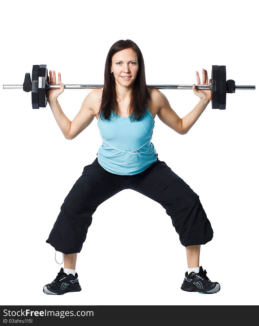 Girl is working out. Isolated on white