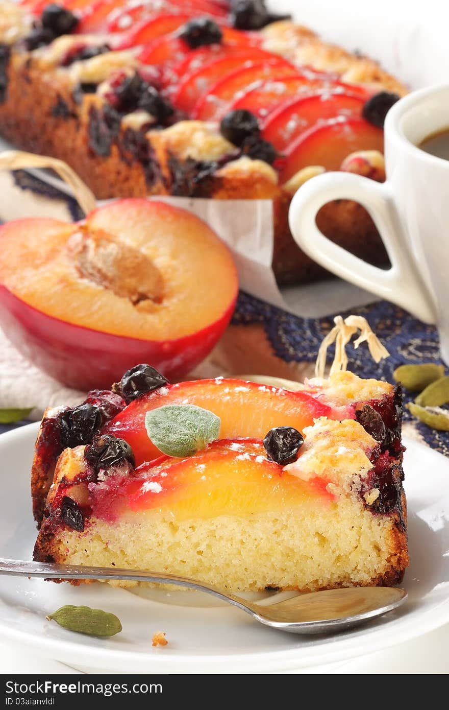 Fruitcake with plums, a blueberry and cardamom. Fruitcake with plums, a blueberry and cardamom.