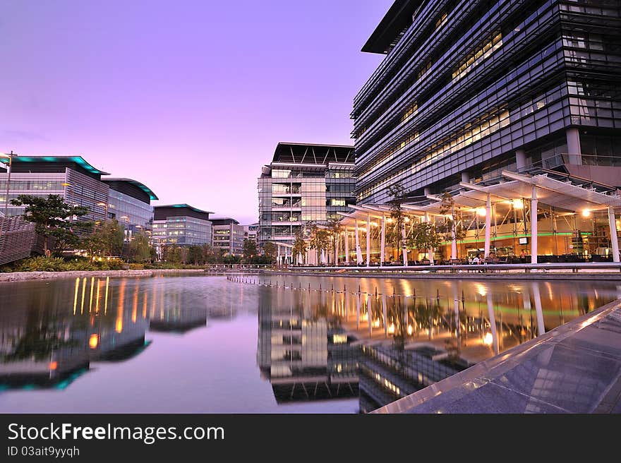 Building reflection in magic hour