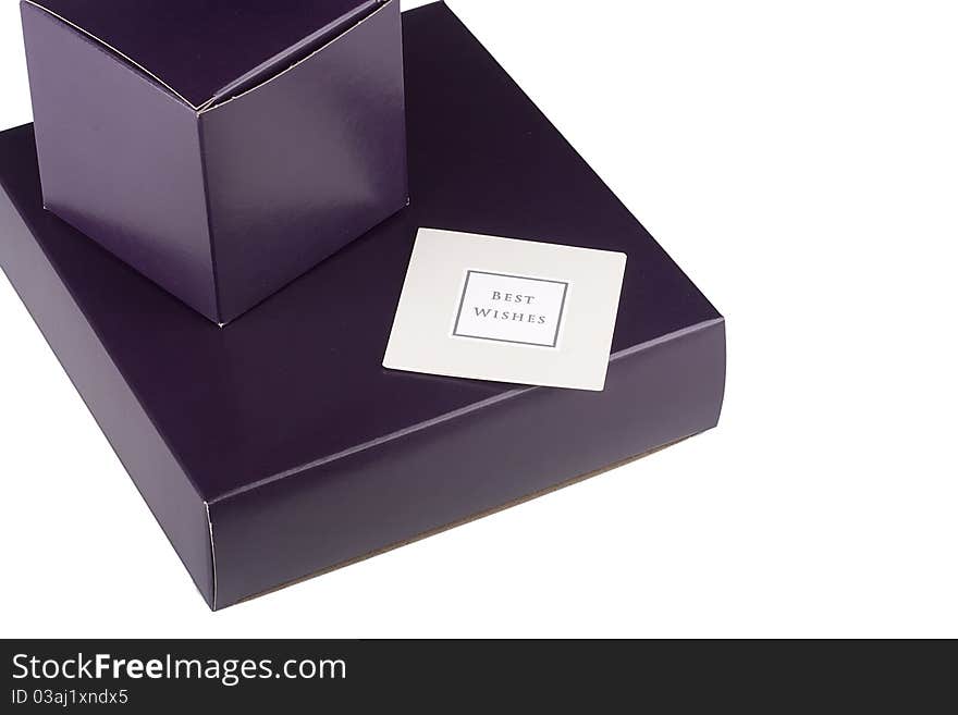 Cardboard packaging for gift dark purple on a white background.