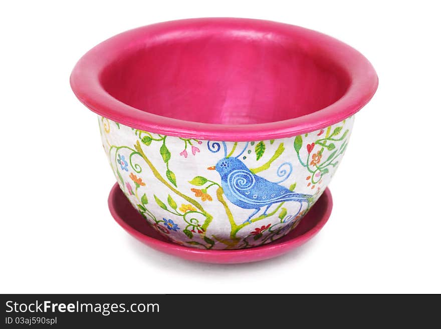 Bright pink and white flowerpot with picture