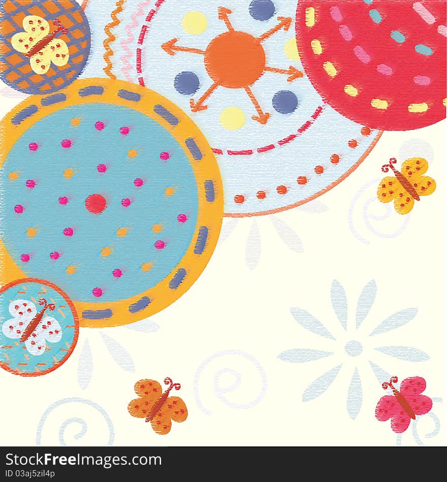 Pastel abstract background with butterflies and circles