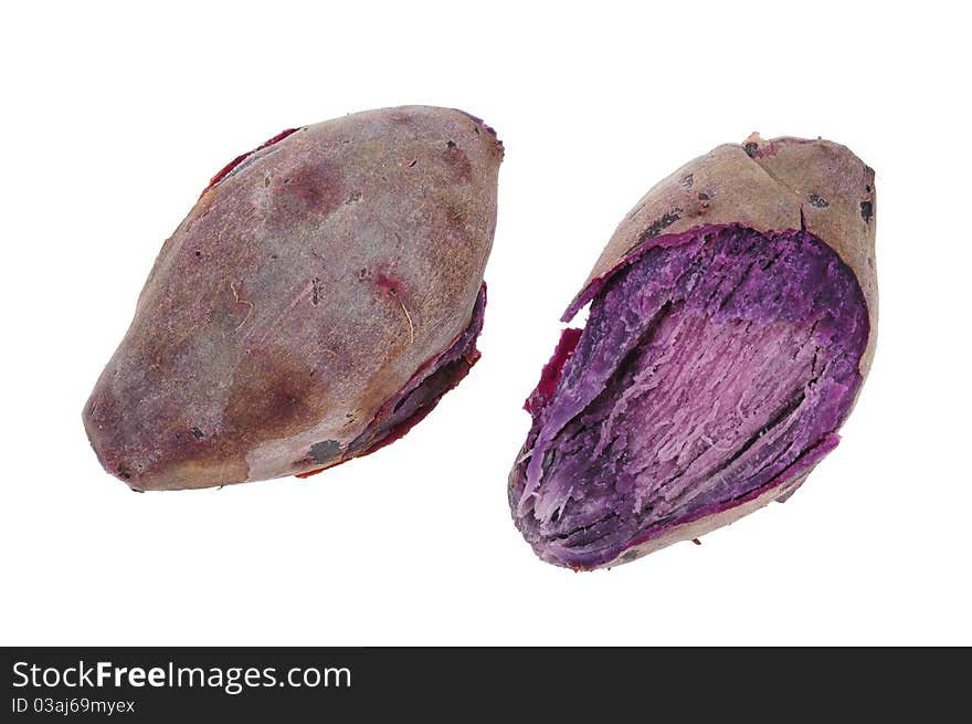 Sweet Potatoes With Purple Color Meat.Image is Isolated On White background