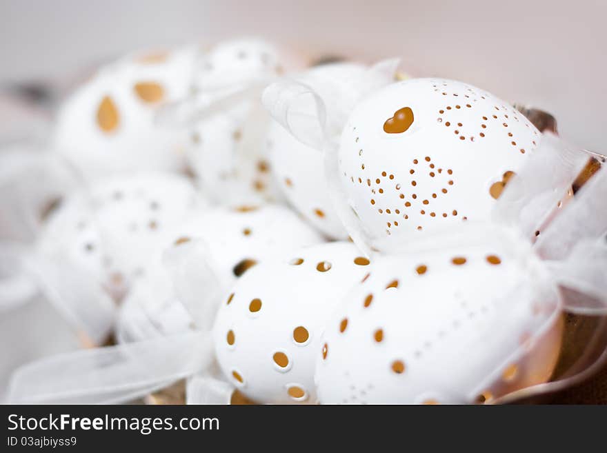 Easter egg decoration shells in white color.