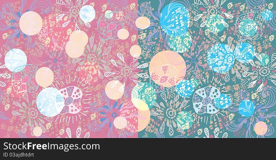 Big seamless floral  colorful pattern in cartoon style