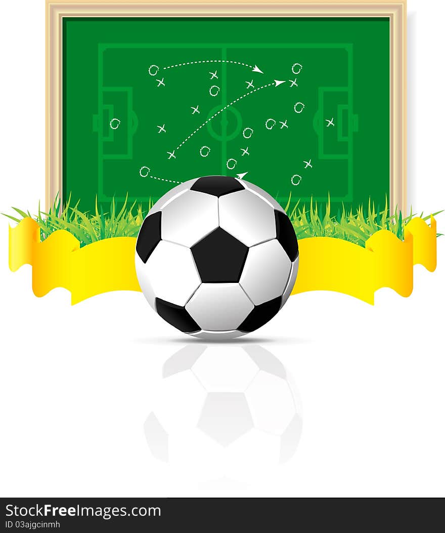 Vector soccer ball with board and grass on white