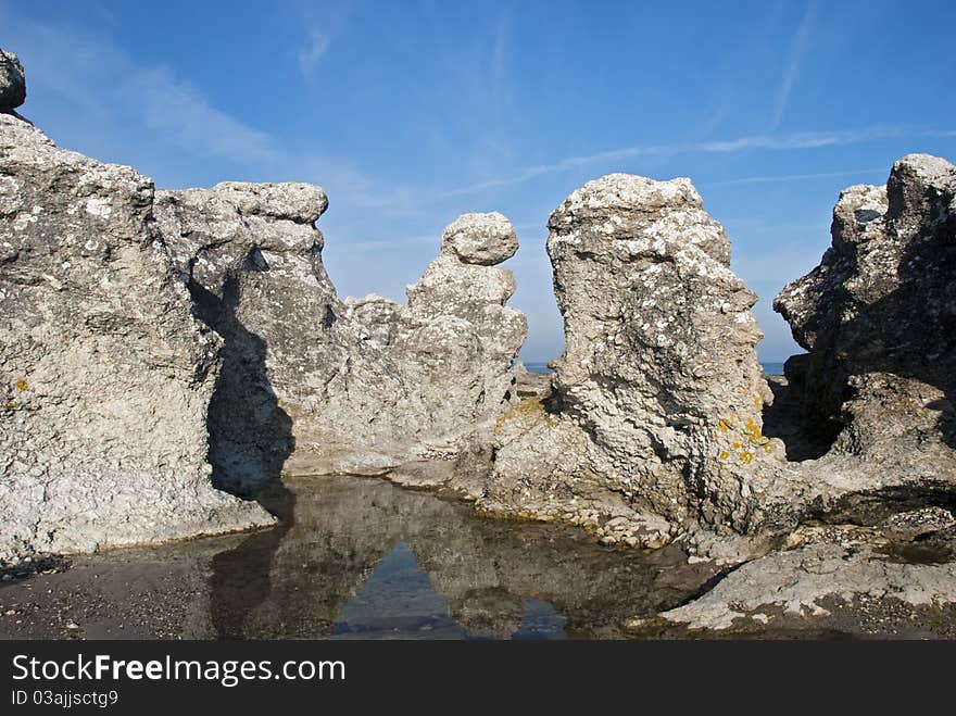 Rock formation of lime stone, characteristic to the island of Gotland, Sweden