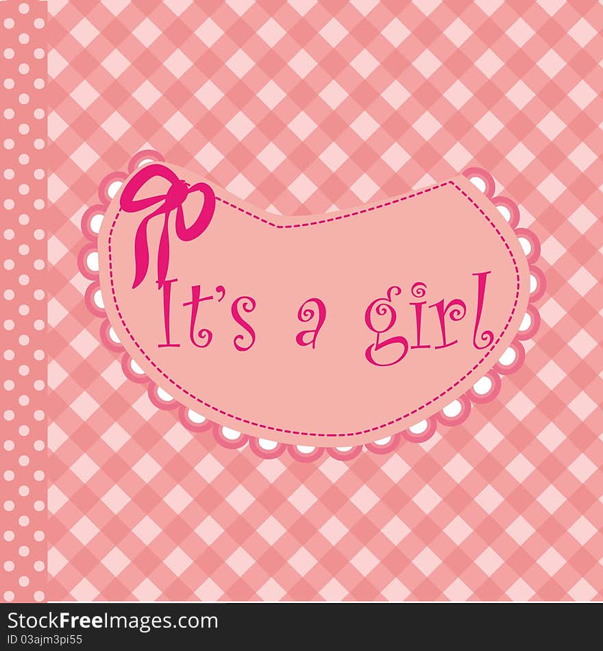 Baby arrival announcement for girl with pink bib