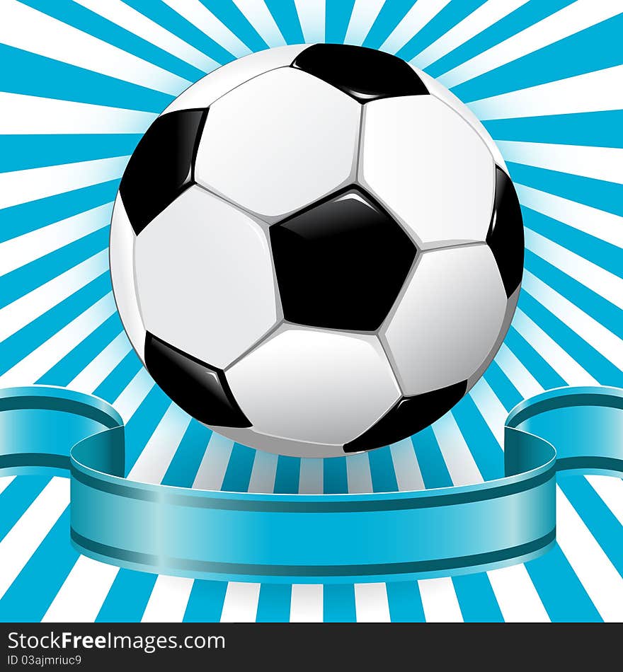 Illustration, soccer ball on abstract blue background