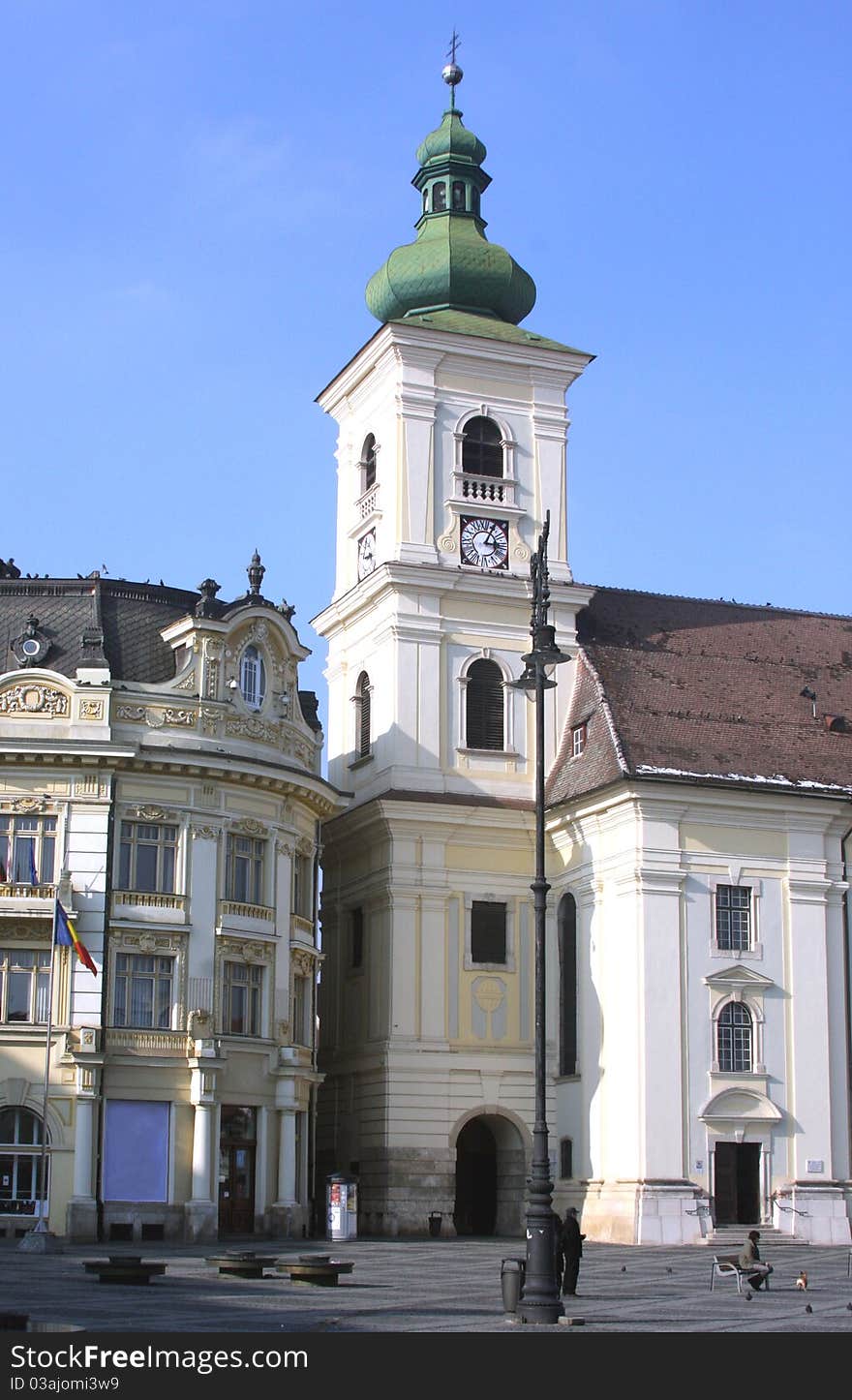 Bell tower in Sibiu's central plaza, Romania. Bell tower in Sibiu's central plaza, Romania