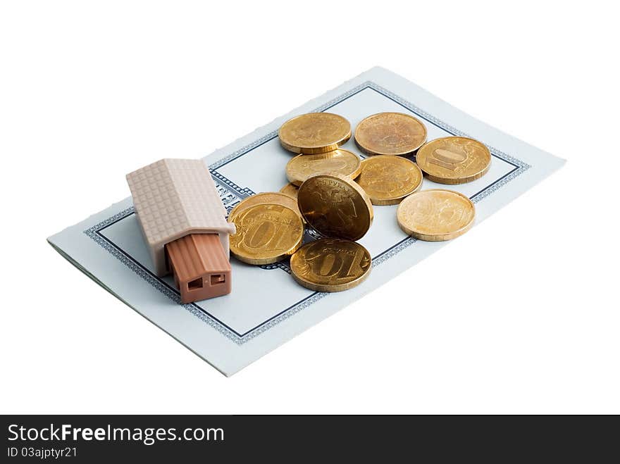 Passbook and money isolated on white background. Passbook and money isolated on white background