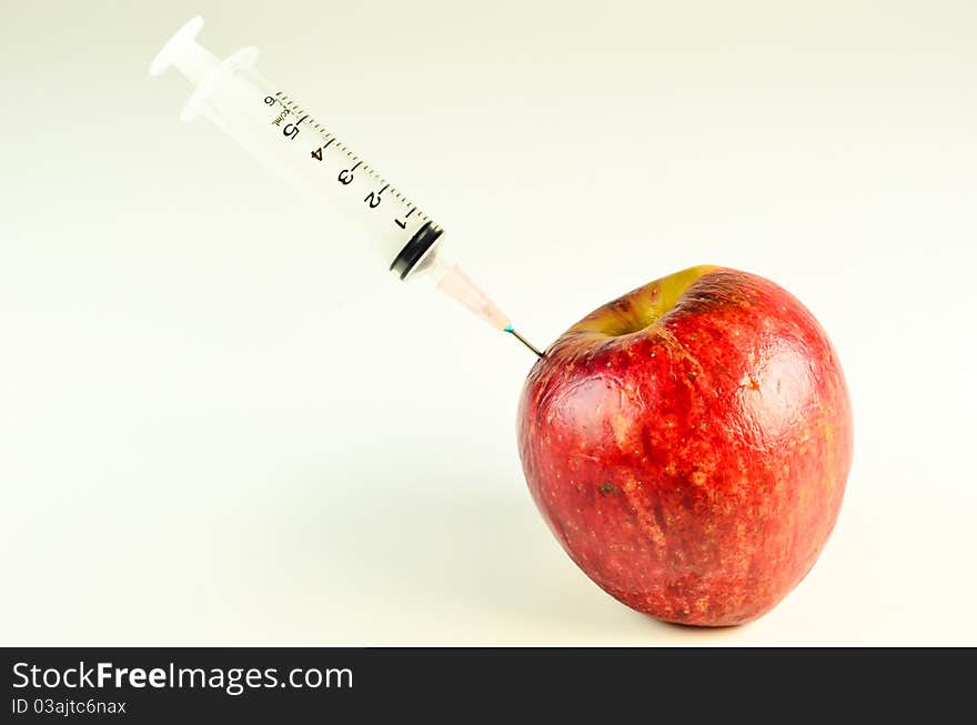 Apple And Syringe Isolate on white background