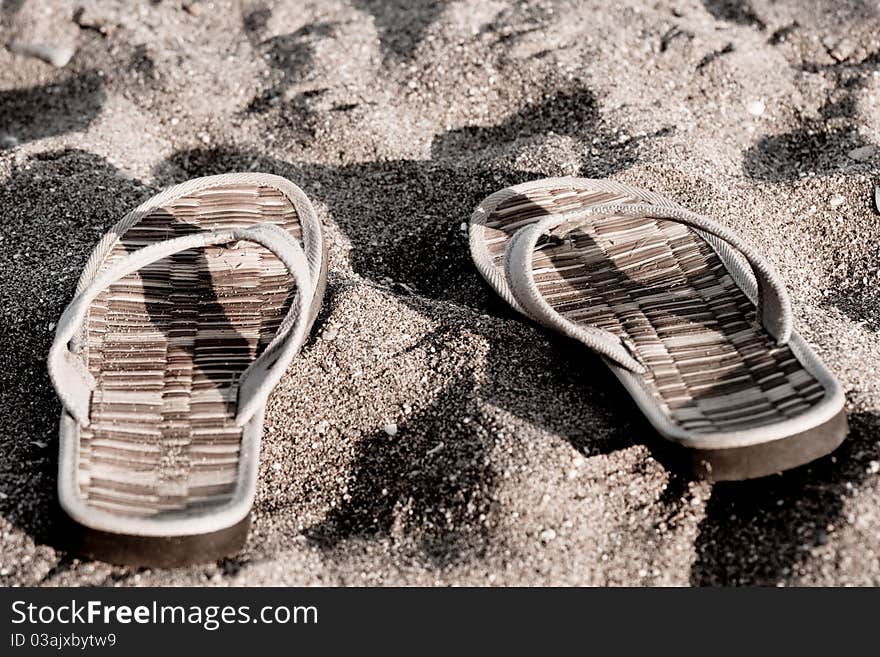 Flip flops on the beach vintage