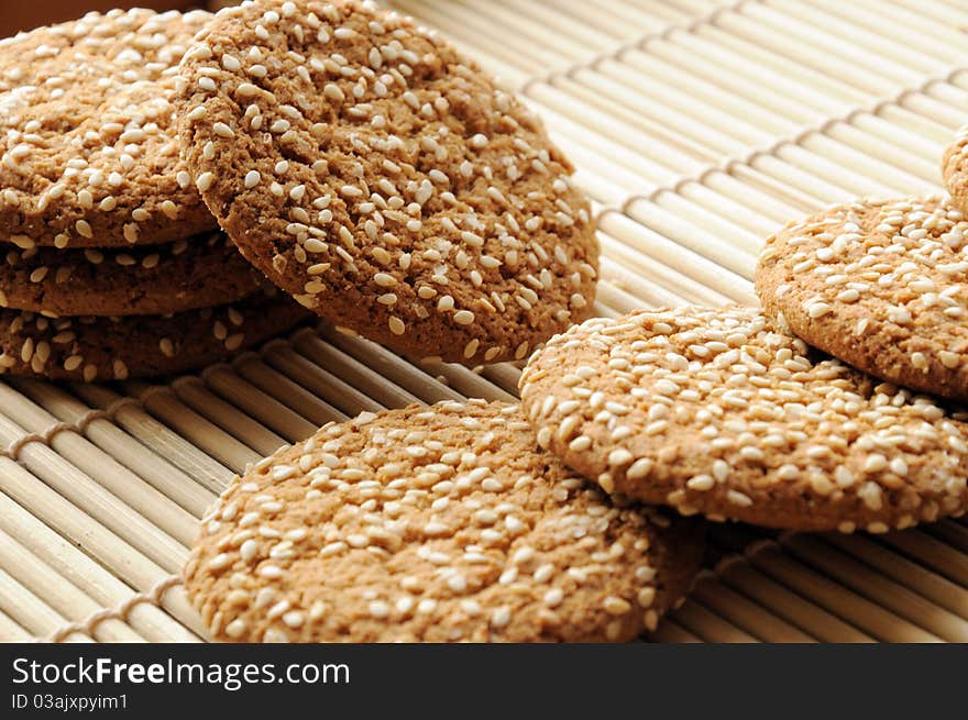 Cookie on table on bamboo