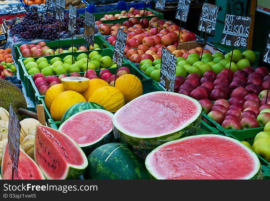 Fruits on Nashmarkt, Vienna, Austria. Fruits on Nashmarkt, Vienna, Austria