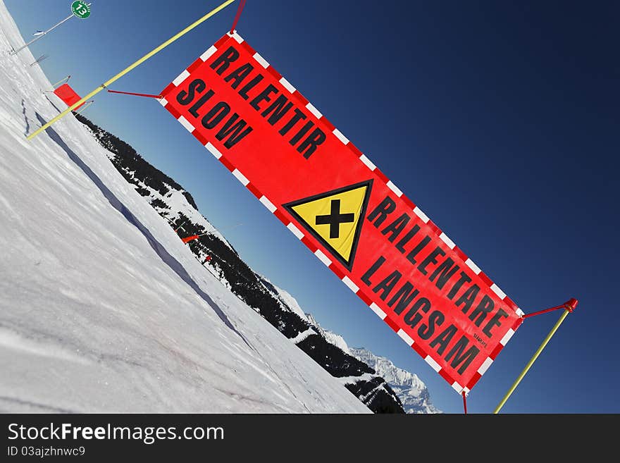 Panel on ski track in winter. Panel on ski track in winter