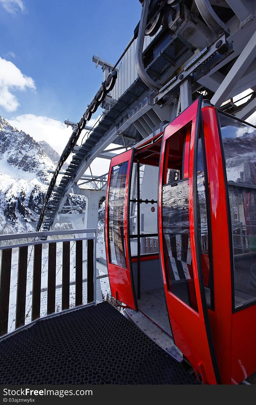 Red gondola in french mountain. Red gondola in french mountain