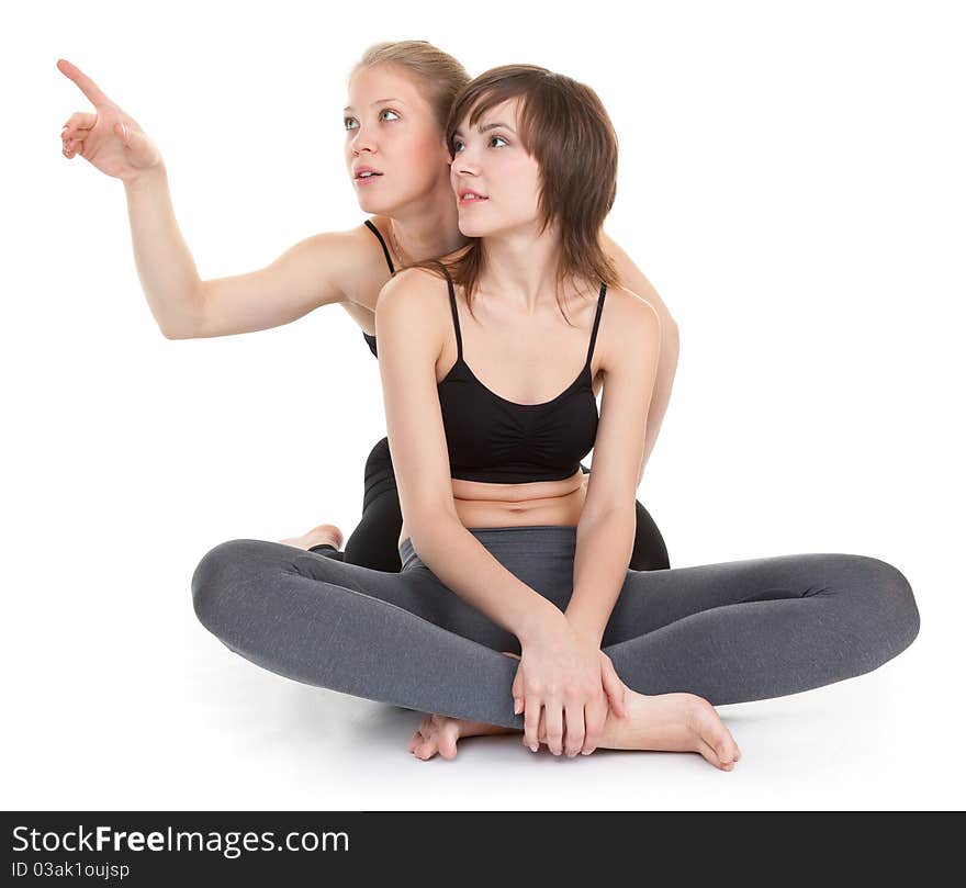 Portrait of two sports girl on white. Portrait of two sports girl on white