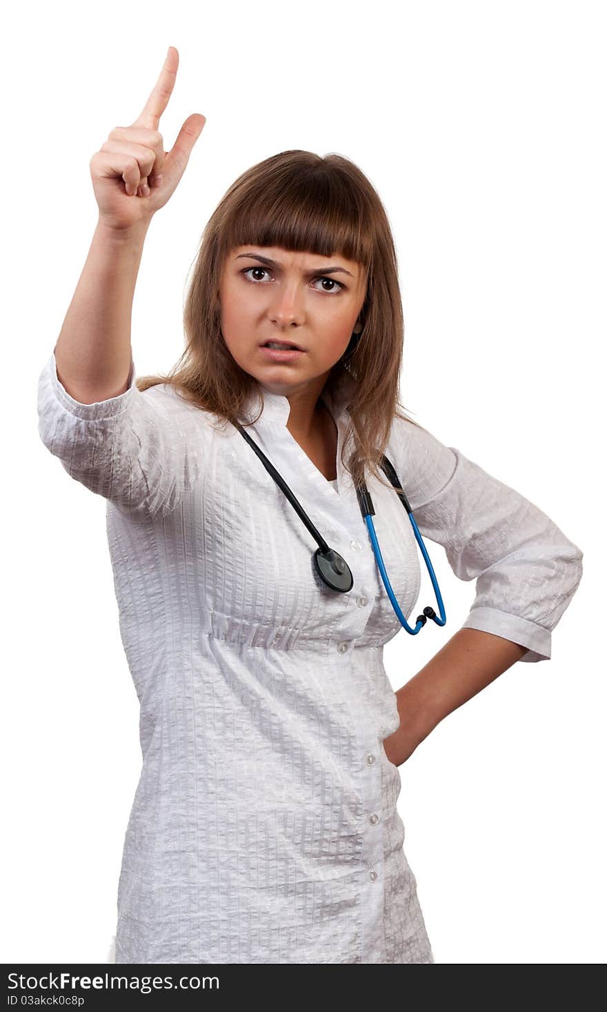 Crazy girl doctor isolated on white background