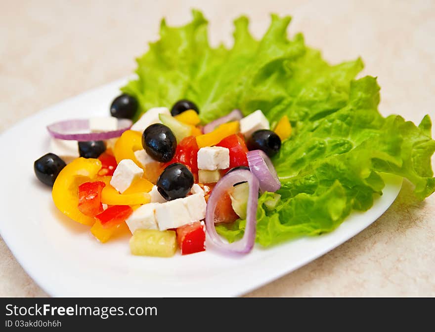 Plate of healthy greek salad