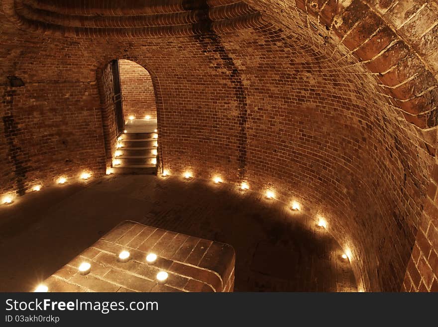 Corridor in underground of old waste system in Prague, Czech republic.