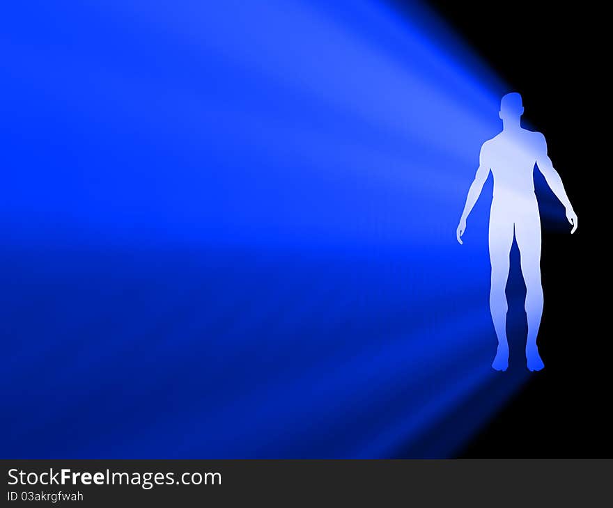 Silhouette of man radiating light on black