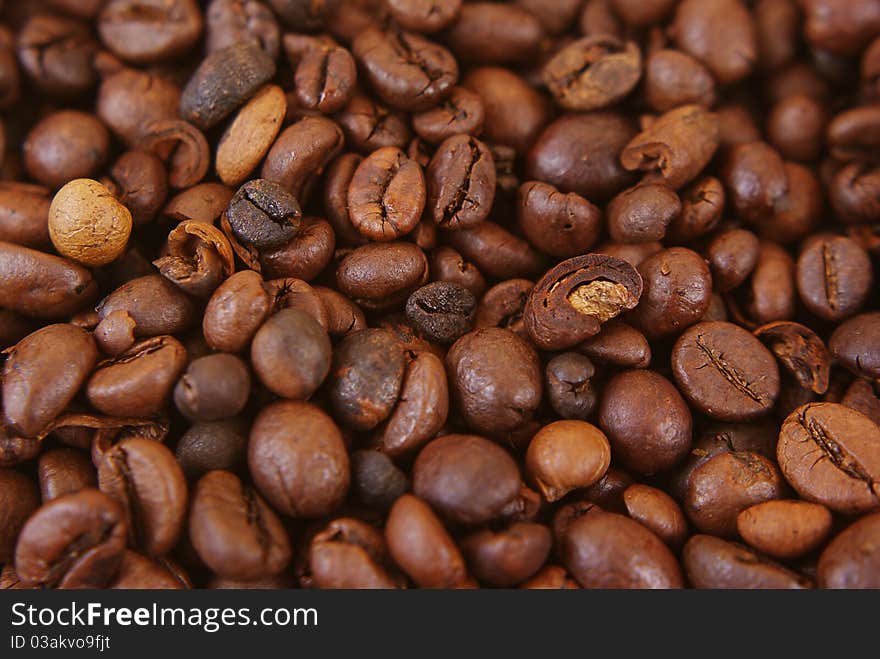 Brown coffee beans ready for grinding.