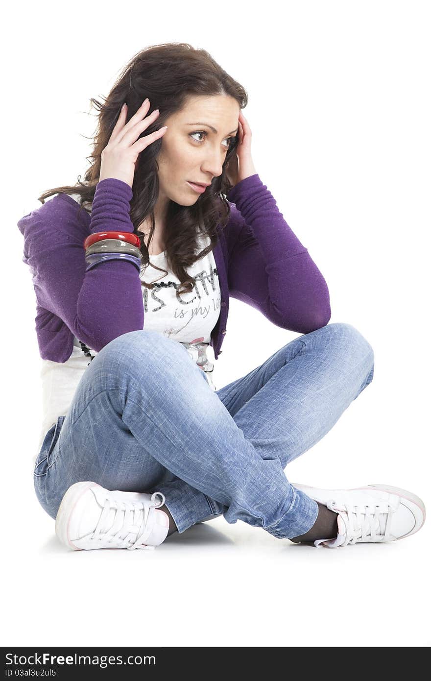 Young and attractive girl on white background