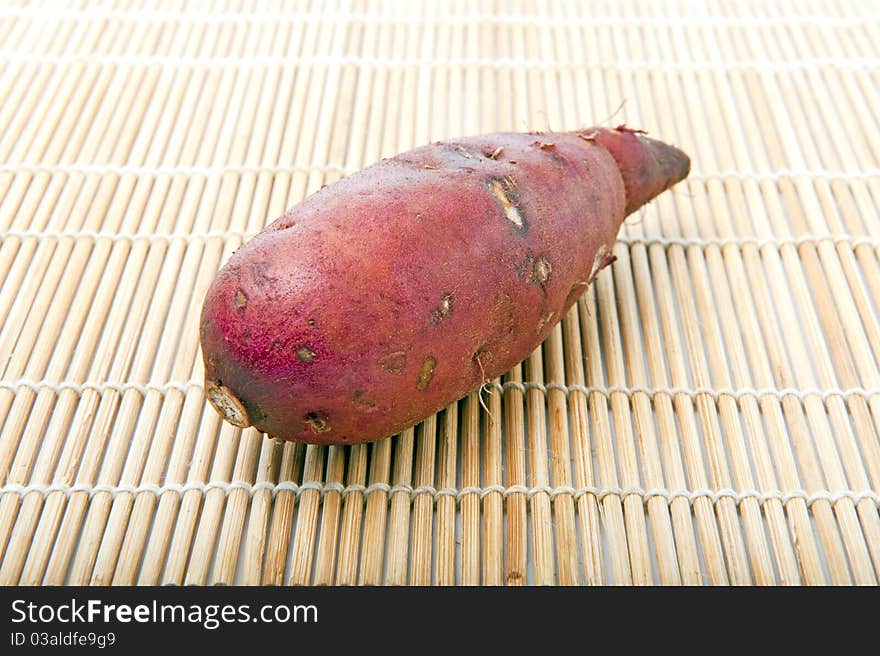 Sweet potato on sushi mat