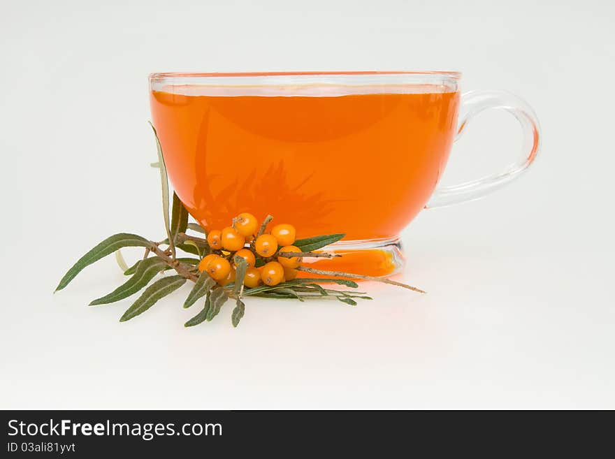 Buckthorn tea, on white background.