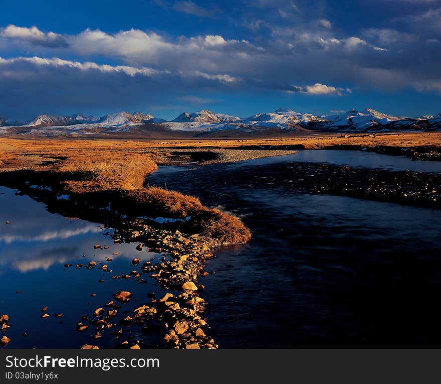 Mountain and river, view in Tibet