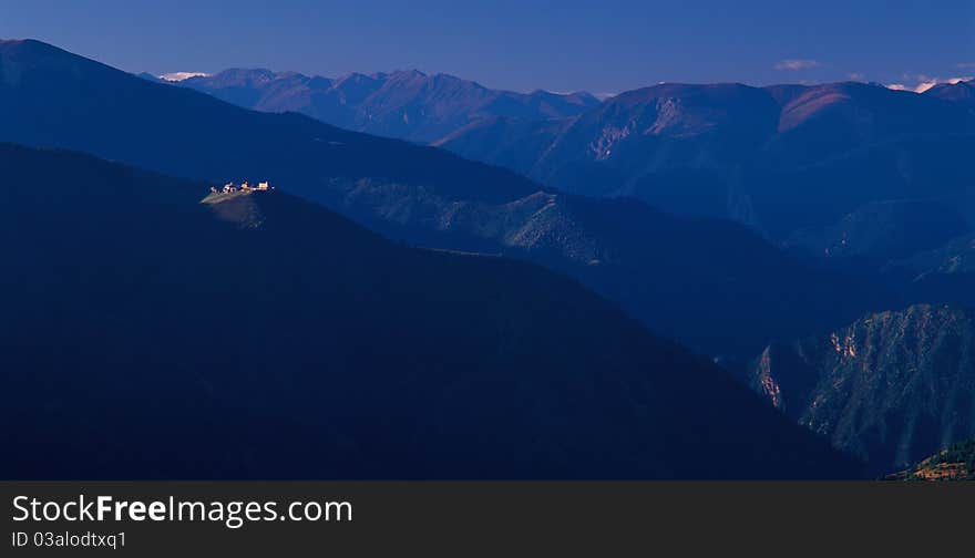 Monastery on the top, view in Tibet