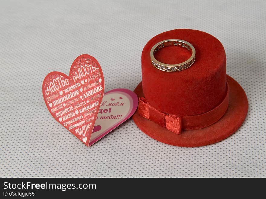 Engagement ring on the red box on white background. Engagement ring on the red box on white background