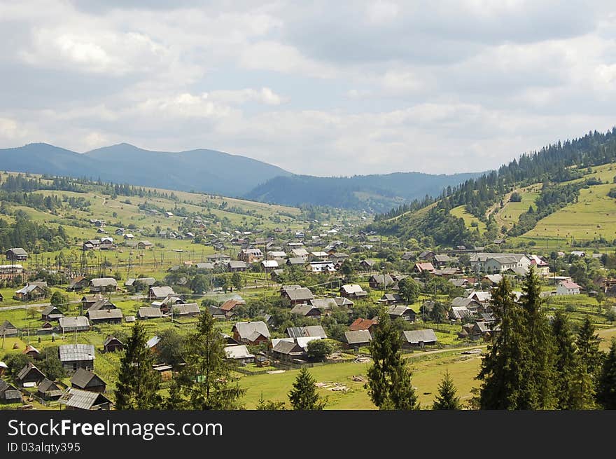 Mountain village landscape alps Carpathians. Mountain village landscape alps Carpathians